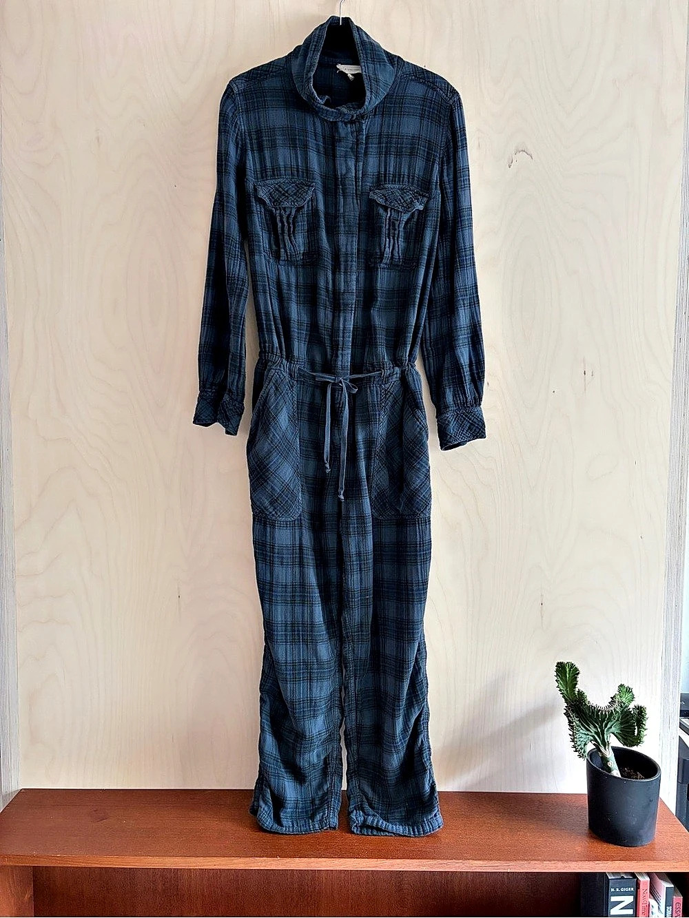 Isabel Marant Étoile Plaid Long Sleeve Jumpsuit Blue & Black Size 2